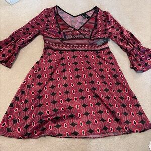 Bisou Bisou Vibrant Red and Gray Patterned Dress